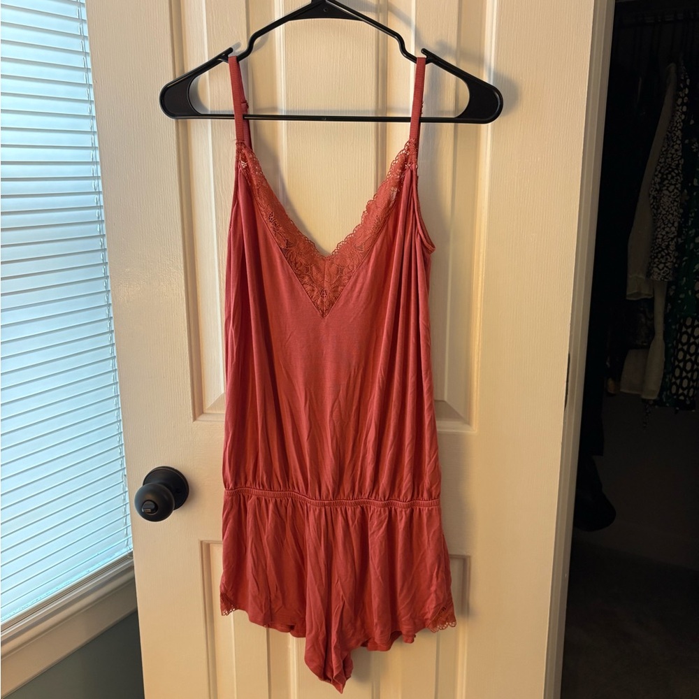 Eberjey Lace Trim Coral Romper